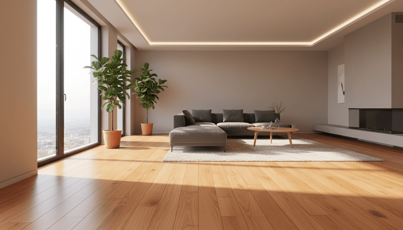 Completed hardwood flooring in modern home