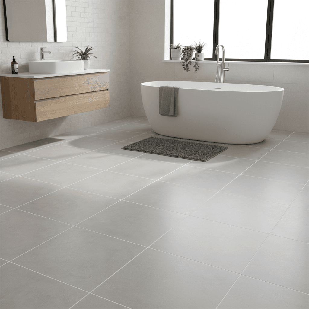Bathroom with professional ceramic tile flooring