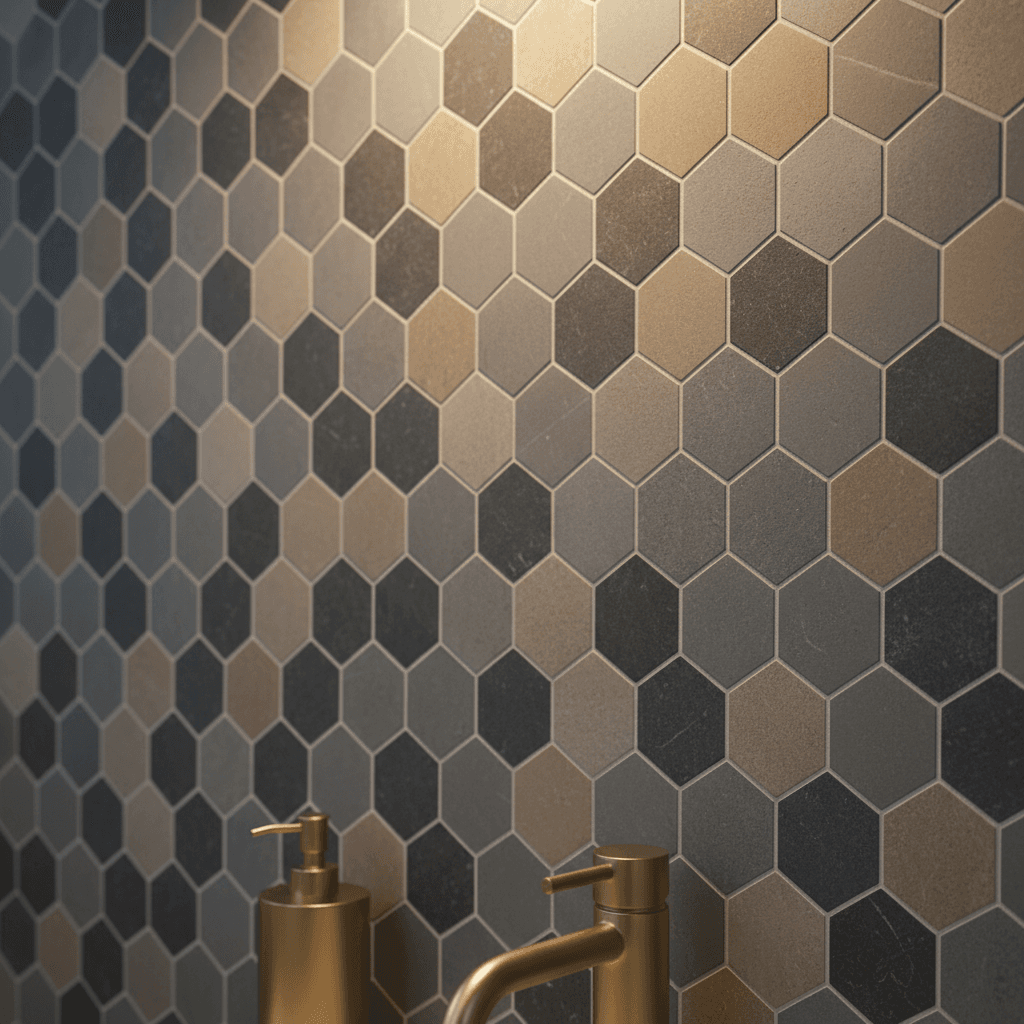 Ceramic tile installation in residential bathroom