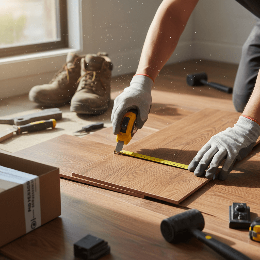 Professional flooring installation with precision craftsmanship in a residential space