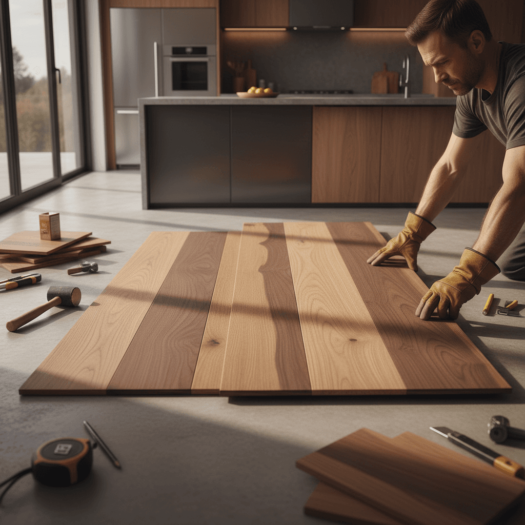 Professional flooring installation in progress